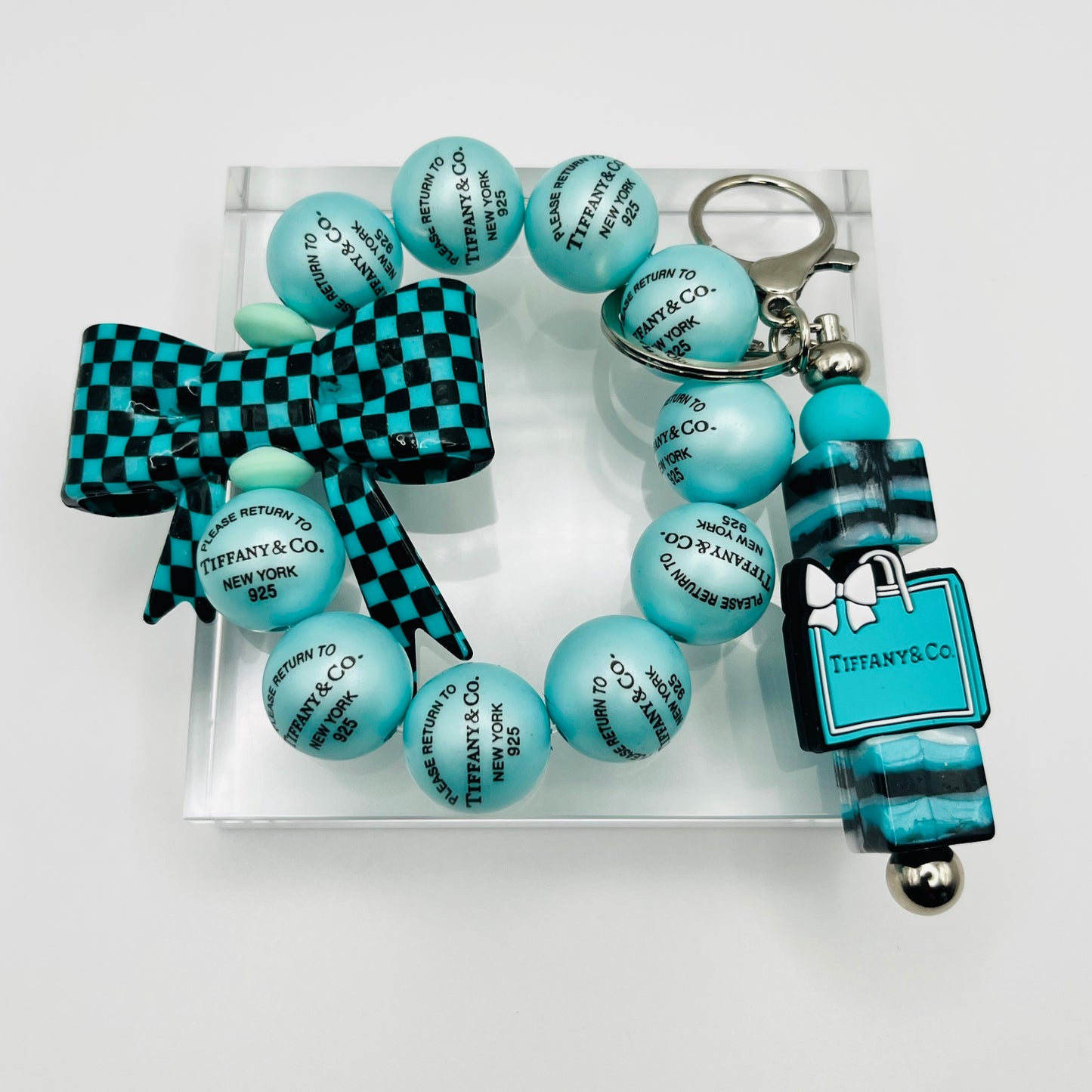 Fashion Themed Tiff and Co. Beaded Keychain Wristlet
