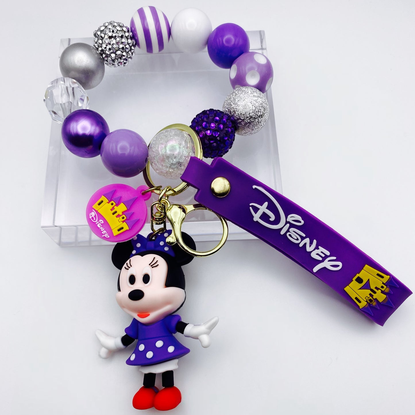 Purple Minnie Beaded Keychain Wristlet