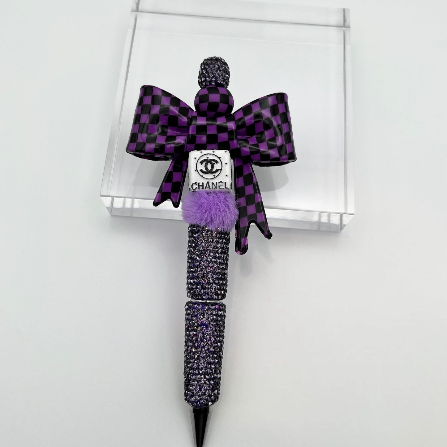 Checkered Purple Beaded Ink pen
