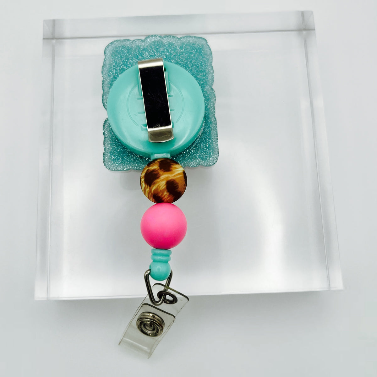 Pediatric Nurse Glitter Acrylic Badge Holder with Beads