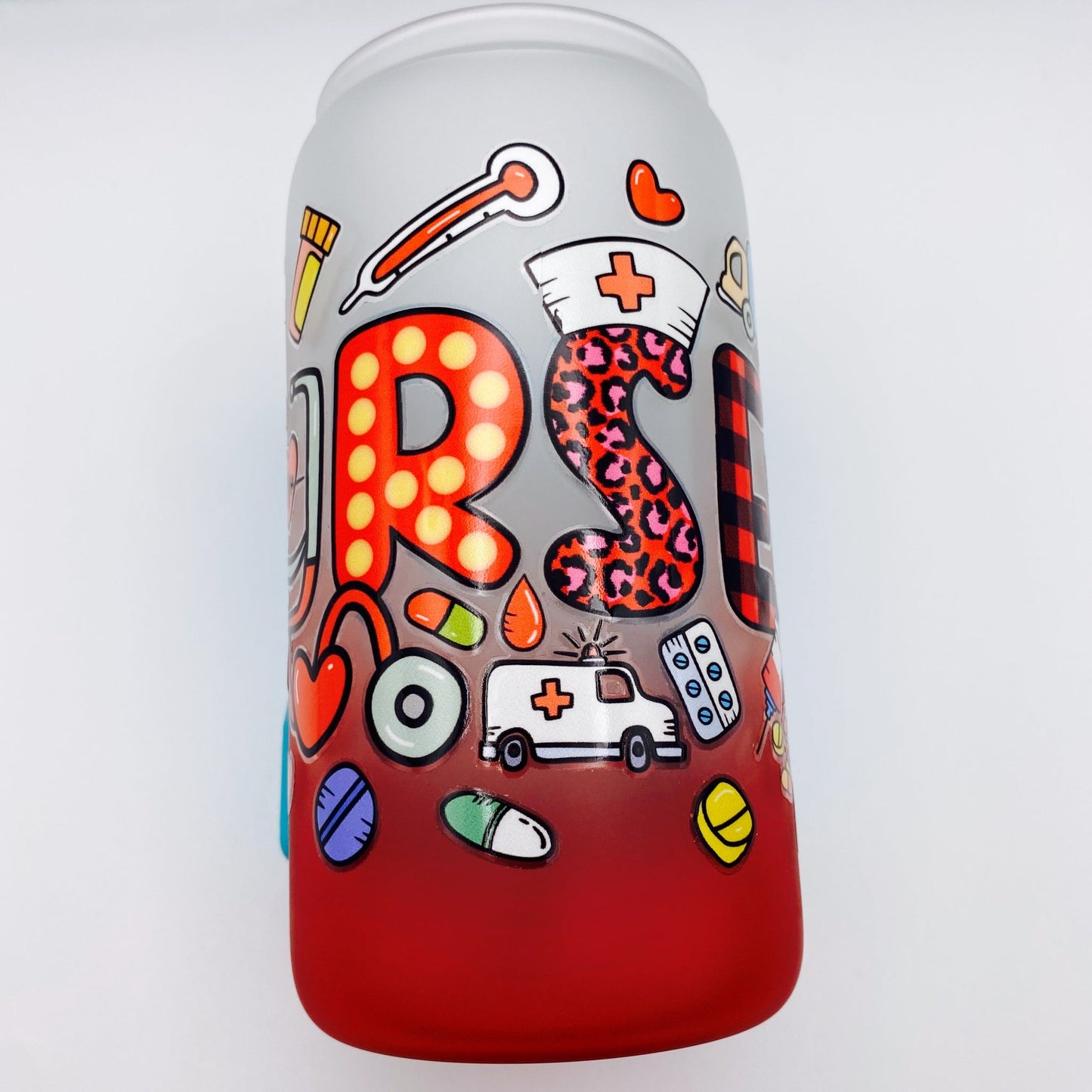 NURSE 16oz GRADIENT GLASS CAN TUMBLER With (UVDTF) Wrap - Joanell Creations