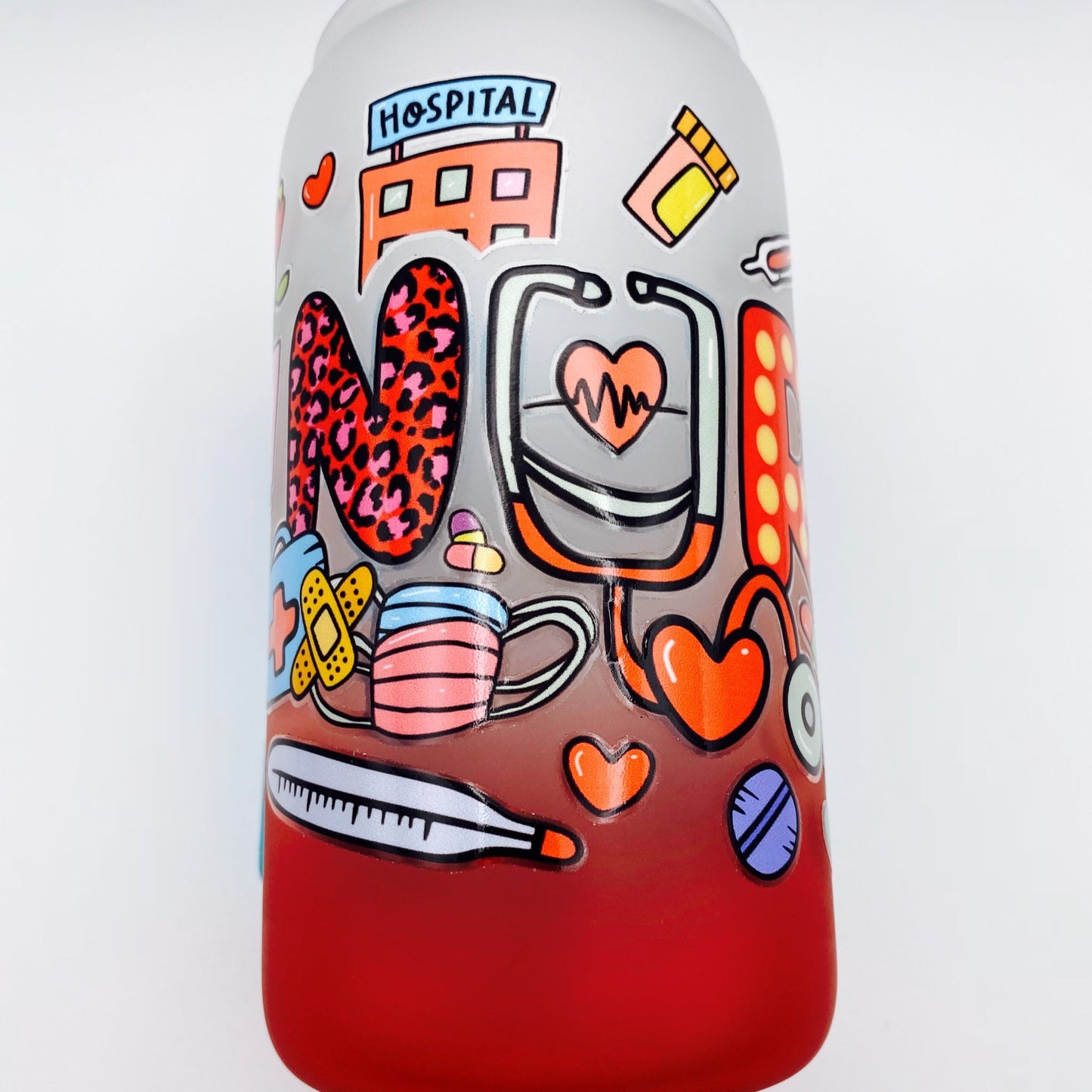 NURSE 16oz GRADIENT GLASS CAN TUMBLER With (UVDTF) Wrap - Joanell Creations