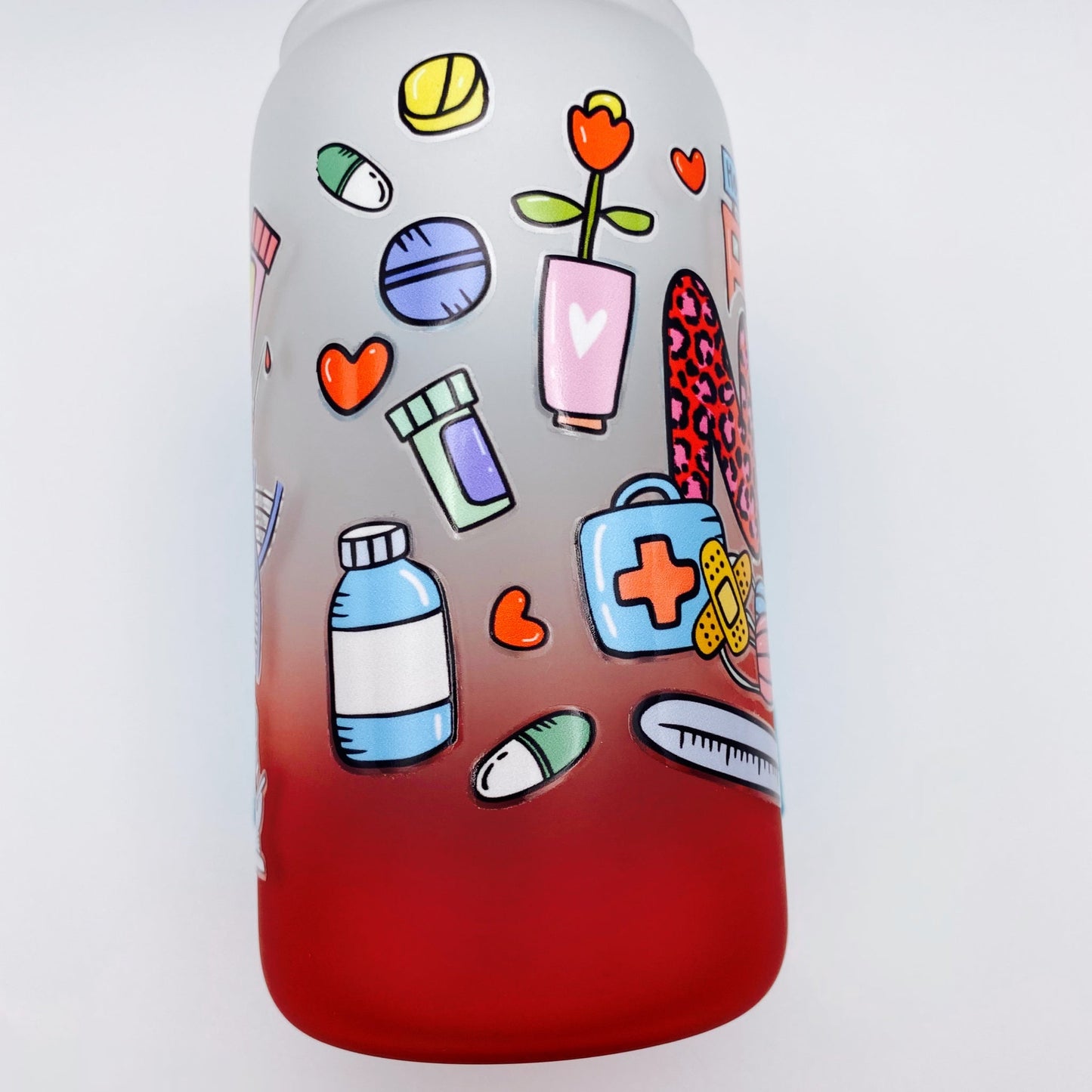 NURSE 16oz GRADIENT GLASS CAN TUMBLER With (UVDTF) Wrap - Joanell Creations