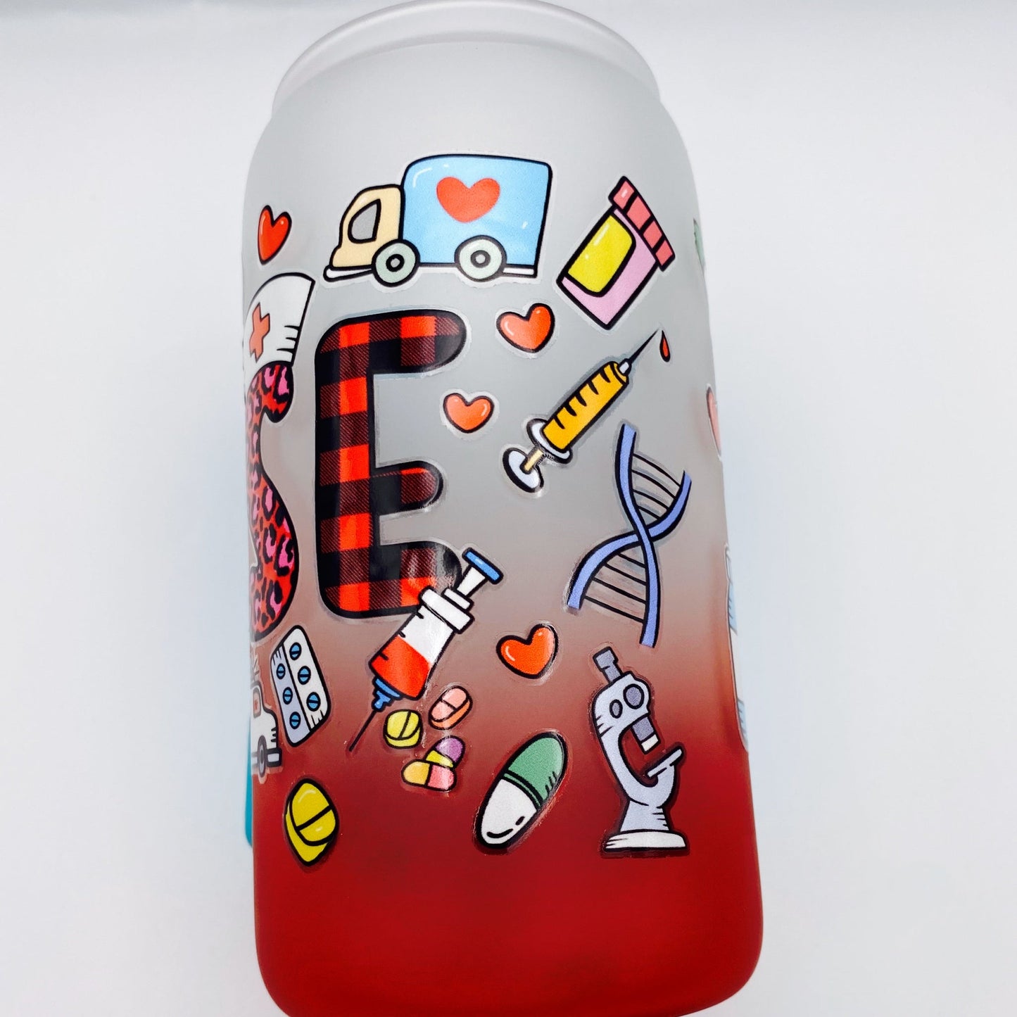 NURSE 16oz GRADIENT GLASS CAN TUMBLER With (UVDTF) Wrap - Joanell Creations