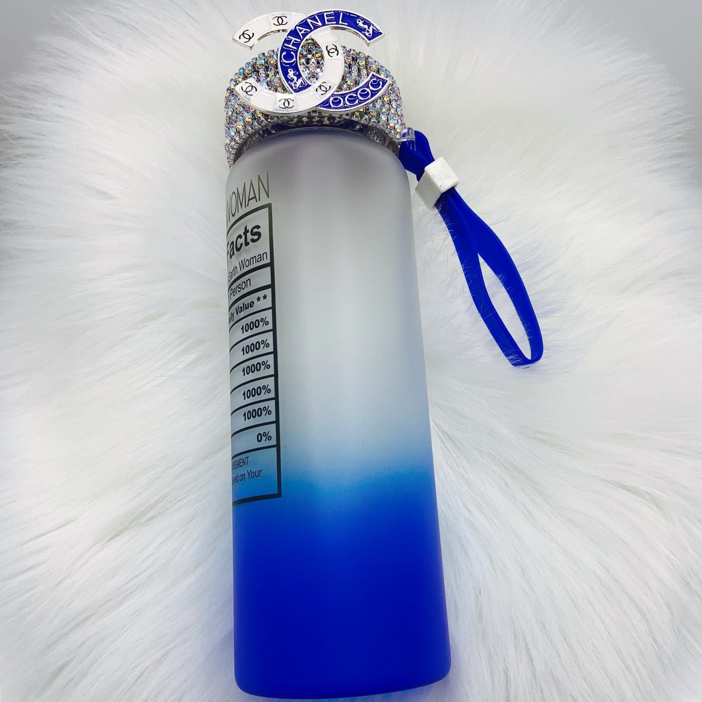 “PHENOMENAL WOMAN” Blue Ombre Bling Water Bottle - Joanell Creations