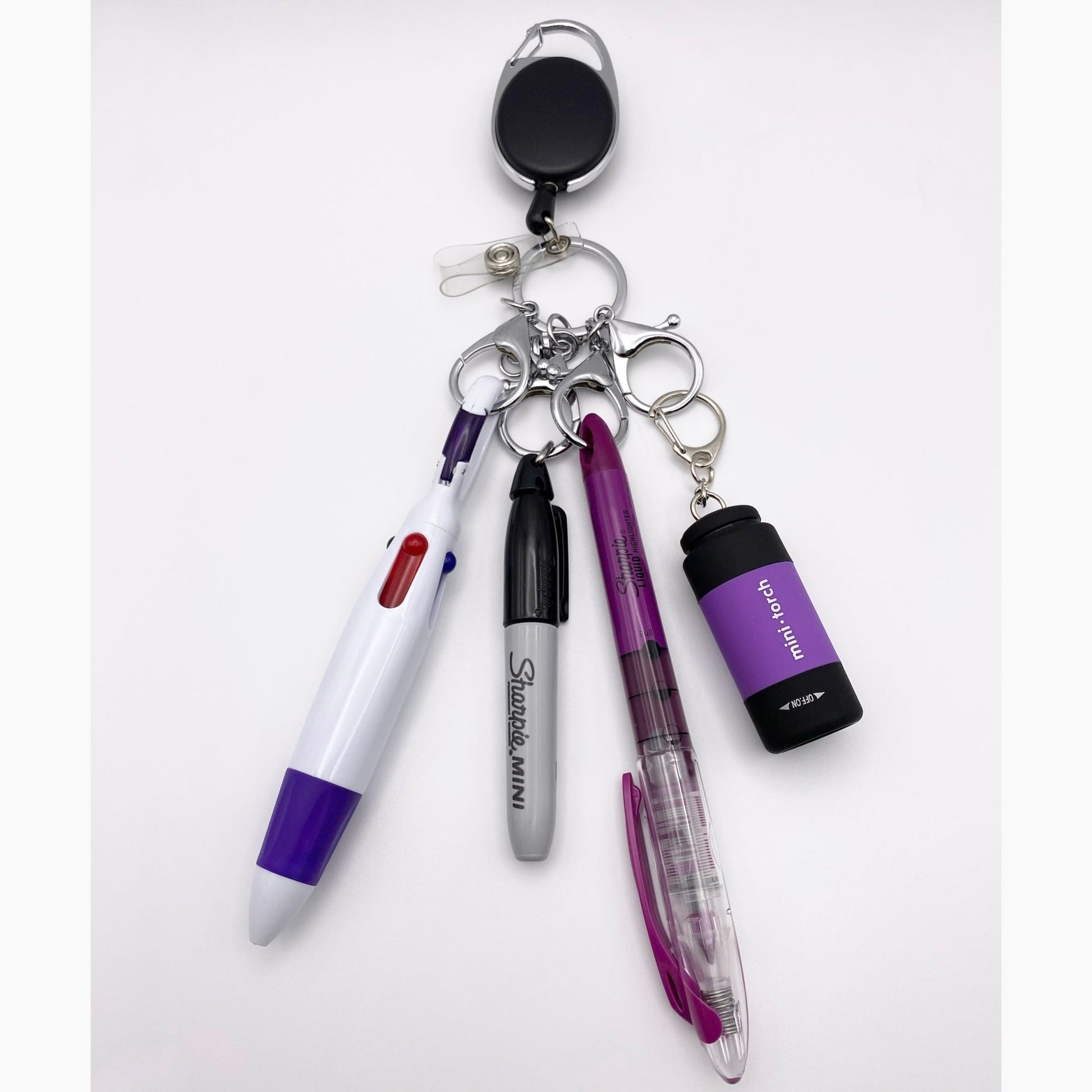 Purple Carabiner Badge Holder With Accessories - Joanell Creations