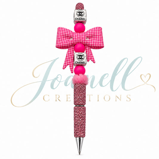 Pink Gingham Beaded Ink Pen