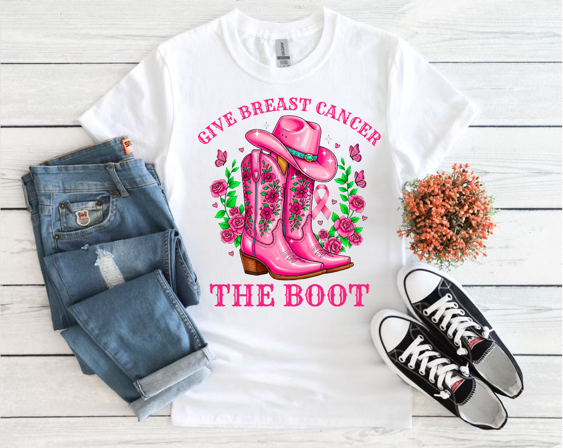 GIVE BREAST CANCER THE BOOT TEE