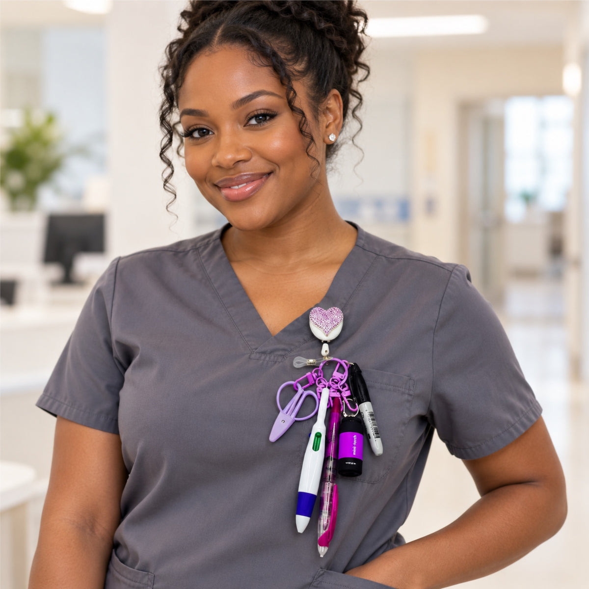 Purple Badge Holder with Accessories for Nurses & CNAs