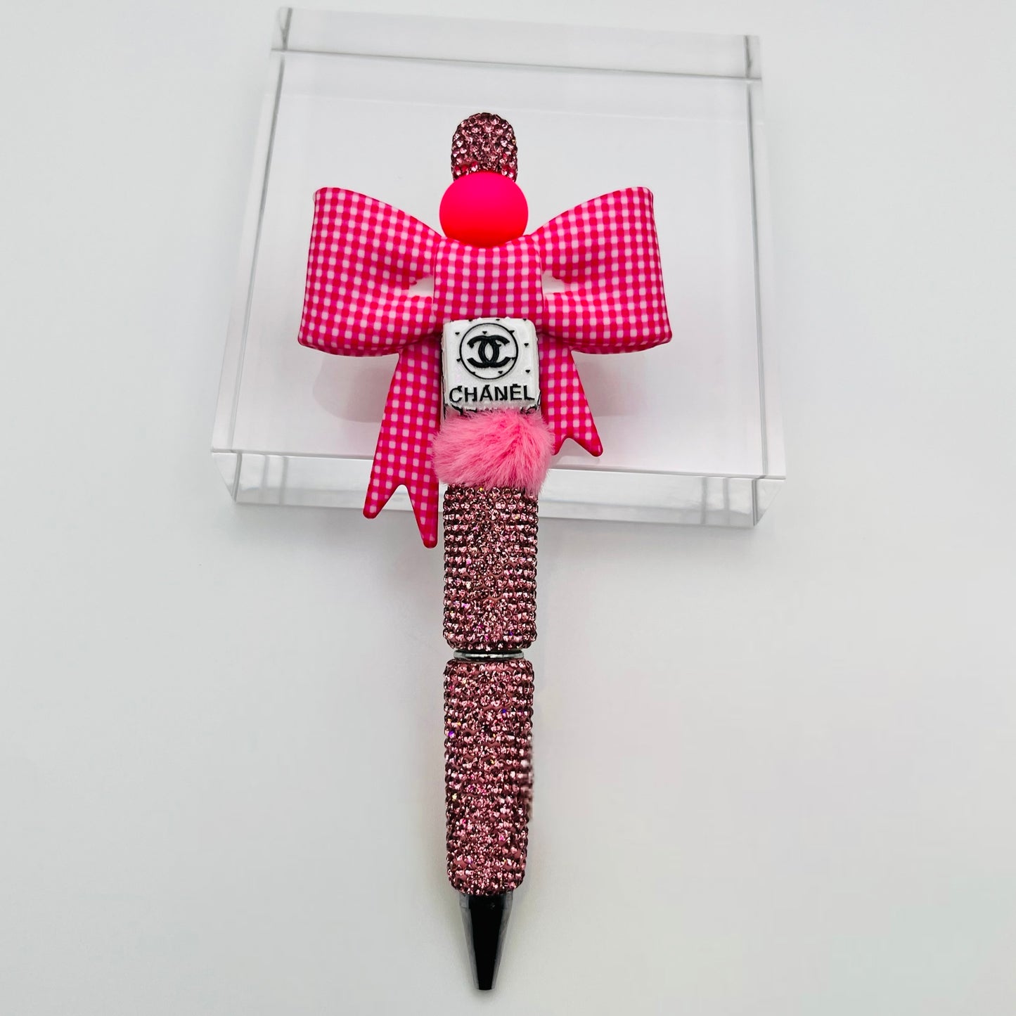 Pink Gingham Beaded Ink Pen