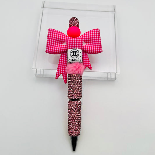 Pink Gingham Beaded Ink Pen