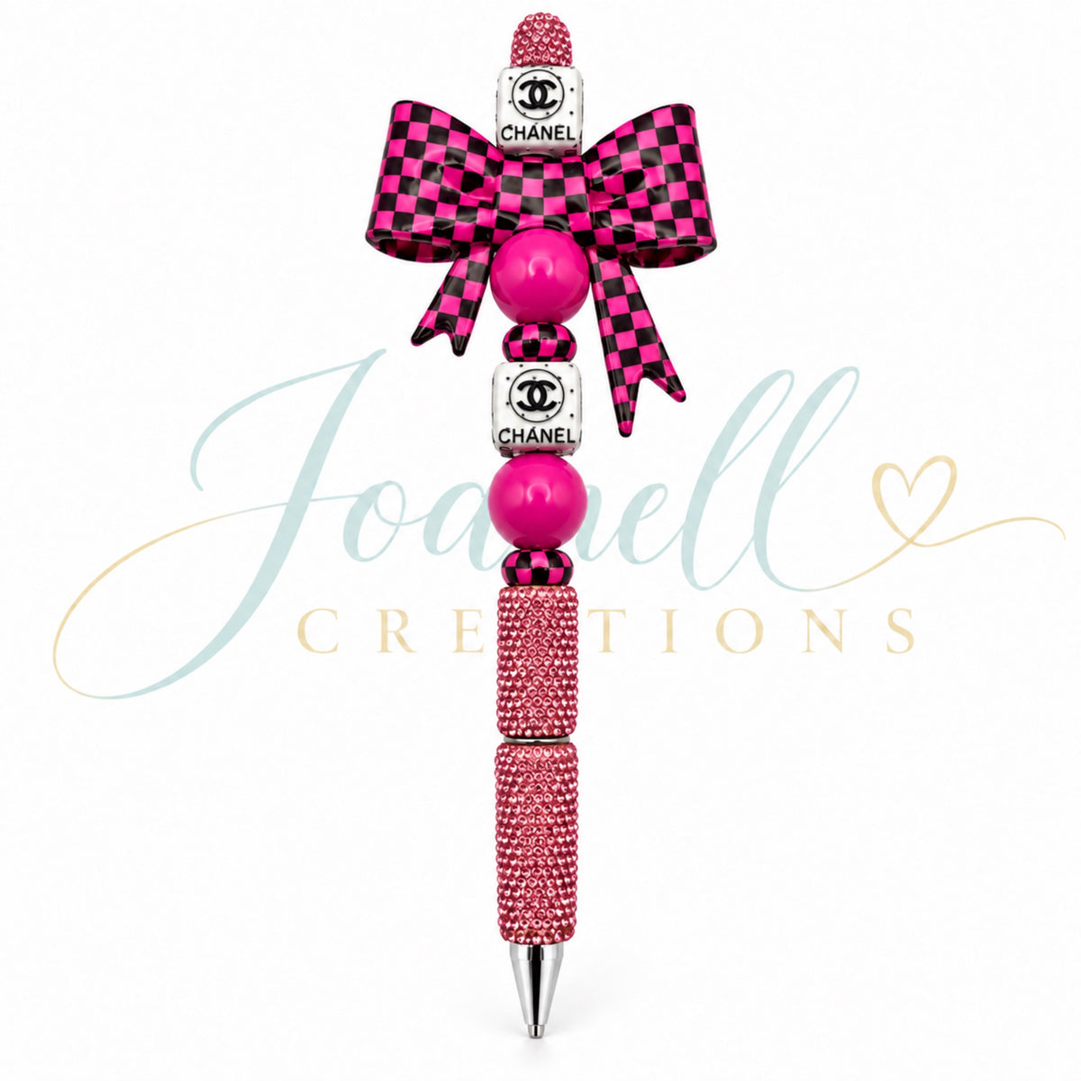 Checkered Pink Beaded Inkpen