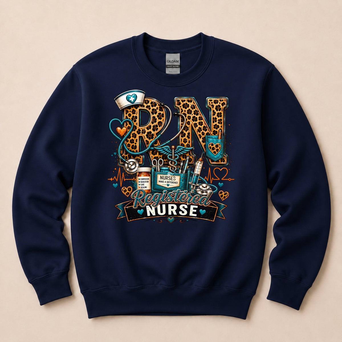 RN Registered Nurse Leopard Design Sweater