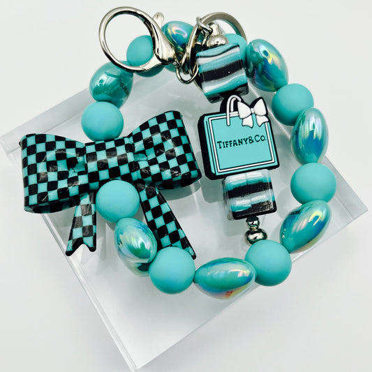 Fashion Themed Tiff and Co. Inspired Beaded Keychain Wristlet