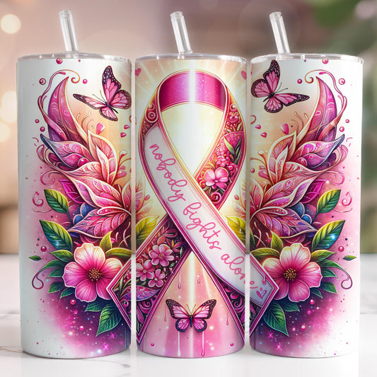 Nobody Fights Alone Breast Cancer Awareness Tumbler