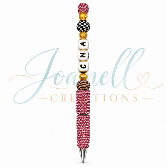 Checkered Leopard CNA Beaded Ink Pen
