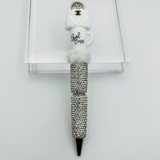 Silver Bling Boss Girl Beaded Ink Pen