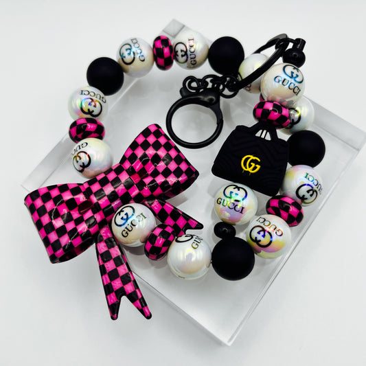 Fashion Themed G-G Inspired Keychain Wristlet