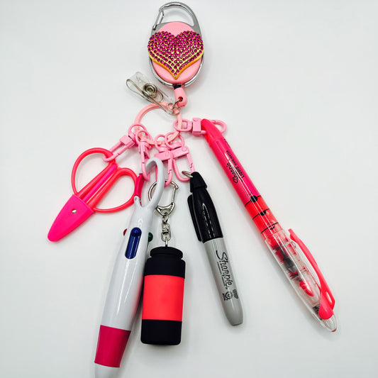 Pink Nurse & CNA Badge Holder with Accessories