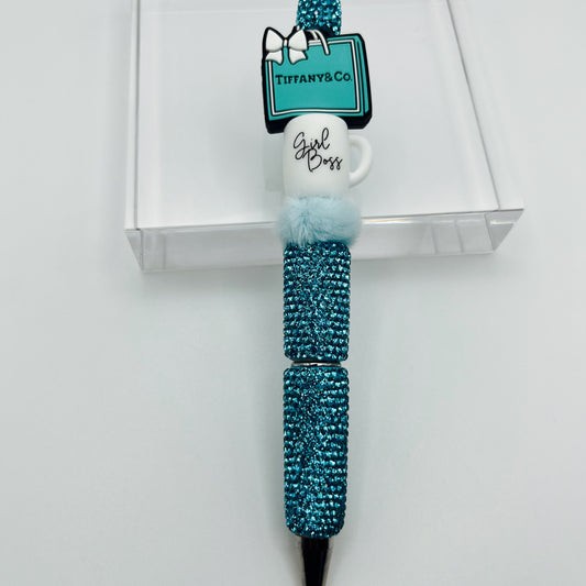 Blue Boss Girl Beaded Ink Pen