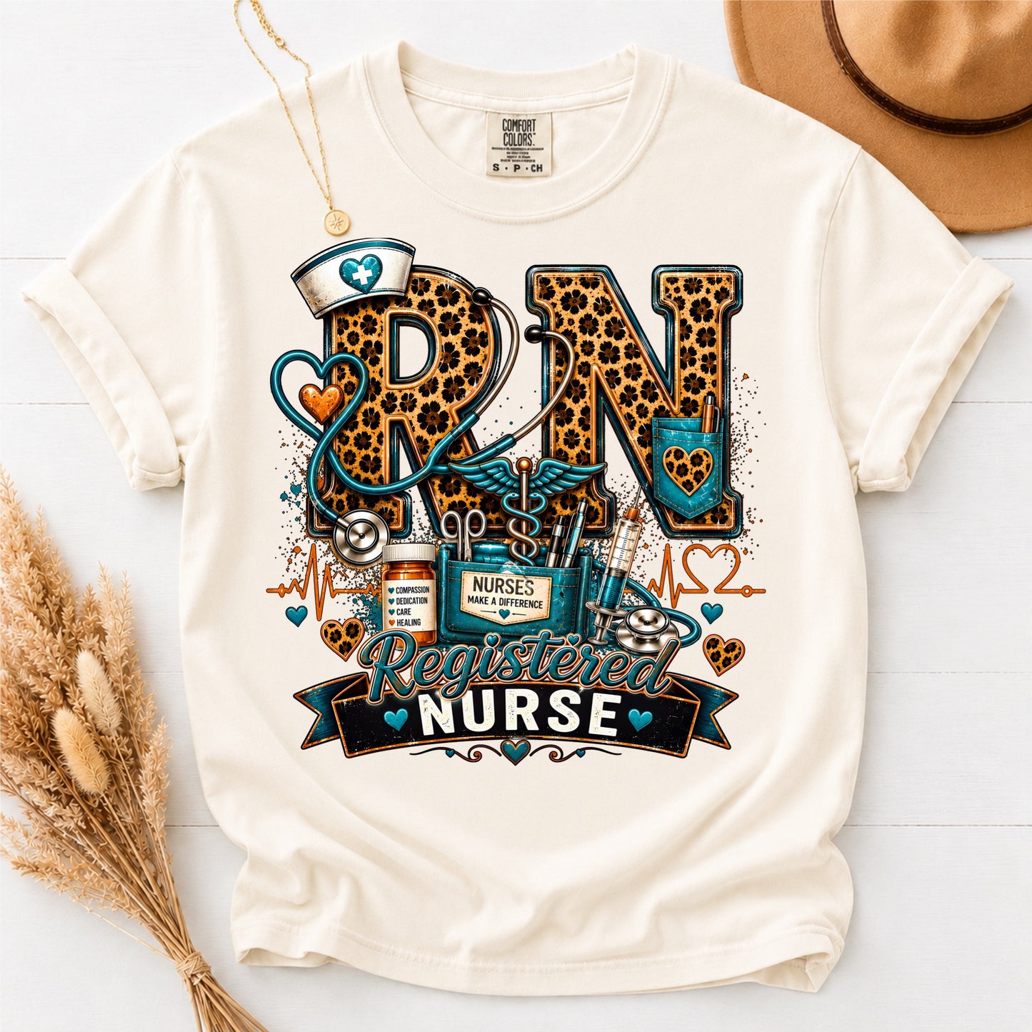 RN Registered Nurse Comfort Colors Leopard T-Shirt