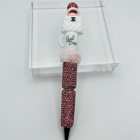 White Boss Girl Beaded Ink Pen