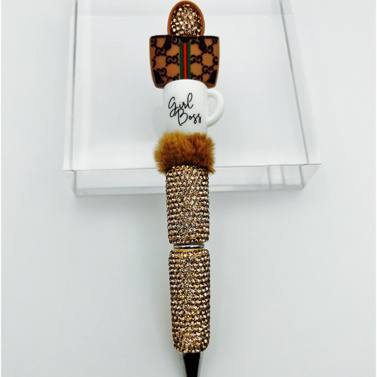 Gold Boss Girl Beaded Ink Pen