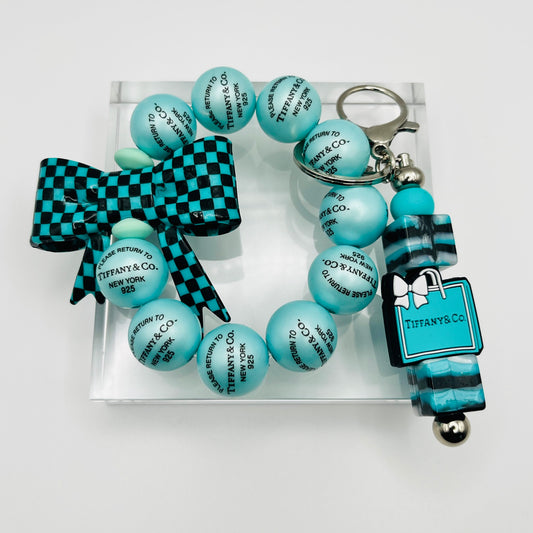 Fashion Themed Tiff and Co. Beaded Keychain Wristlet