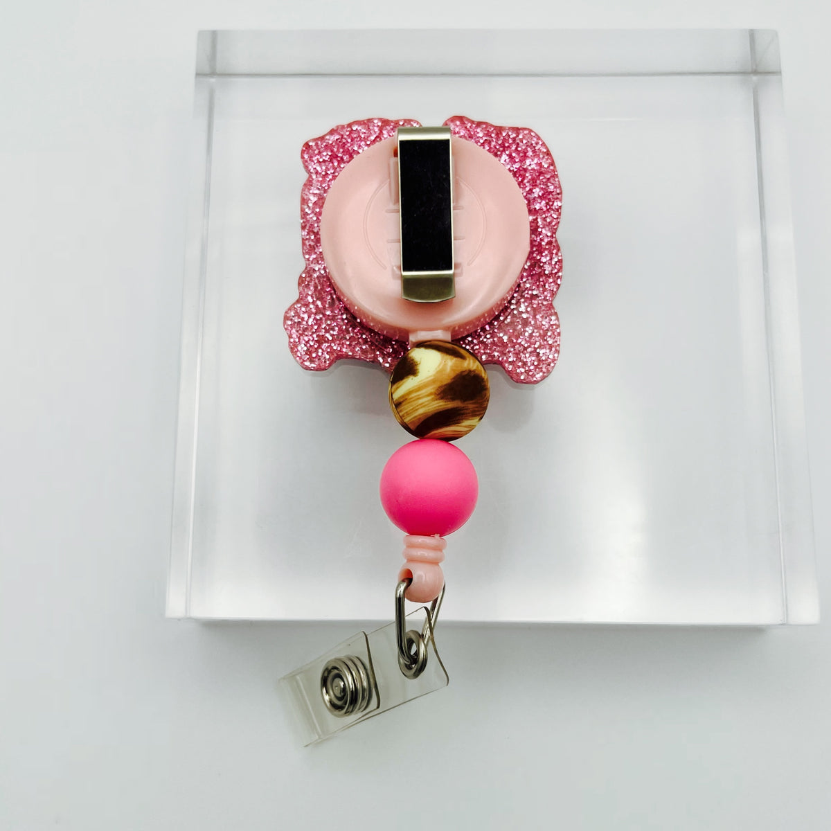 Leopard You RN Good Hands Glitter Badge Holder with Beads