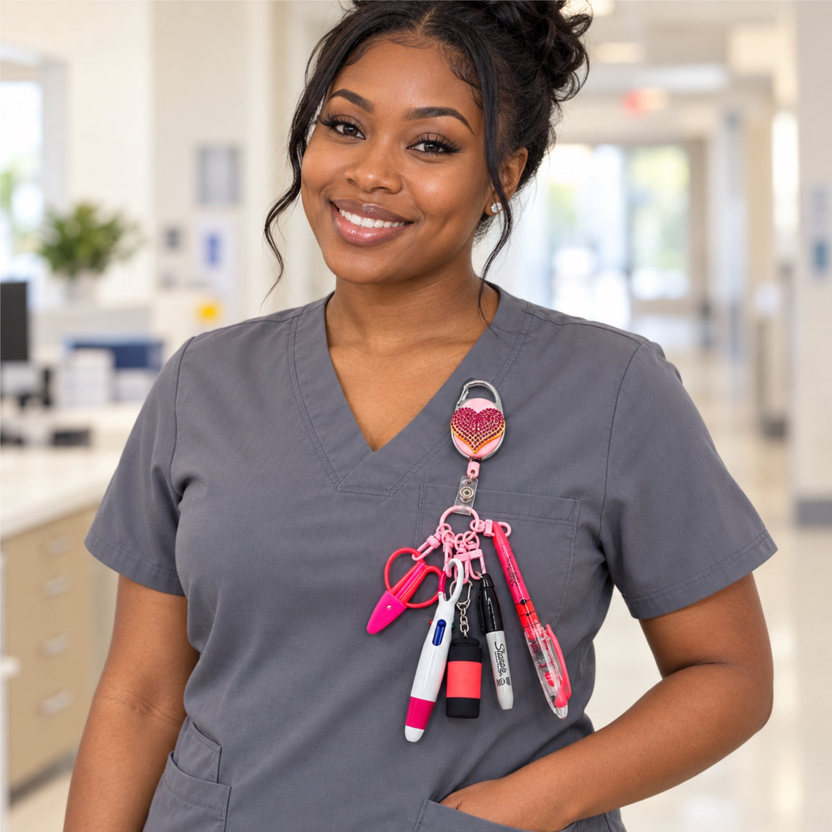Pink Nurse & CNA Badge Holder with Accessories