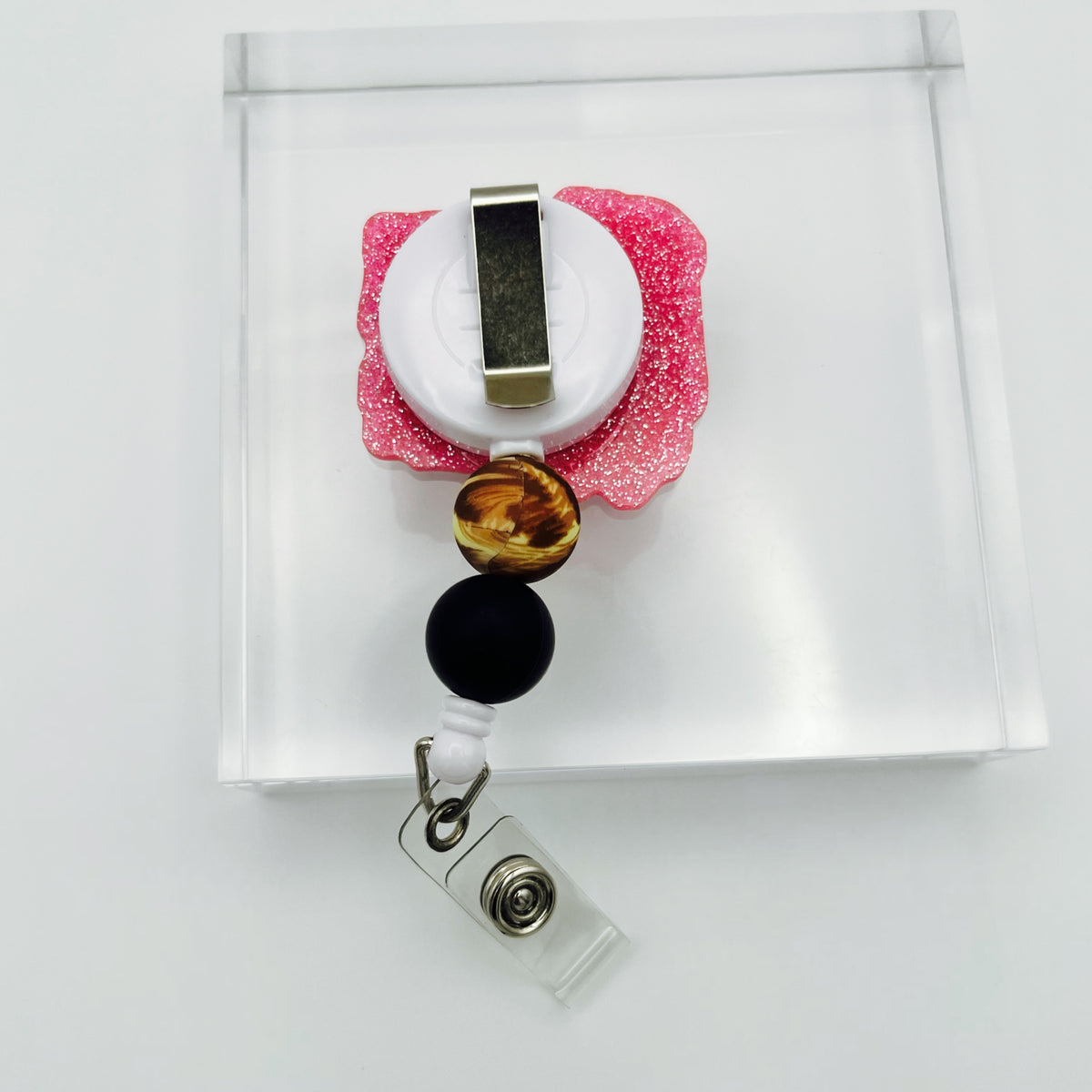Leopard NURSE Glitter Acrylic Badge Holder with Beads