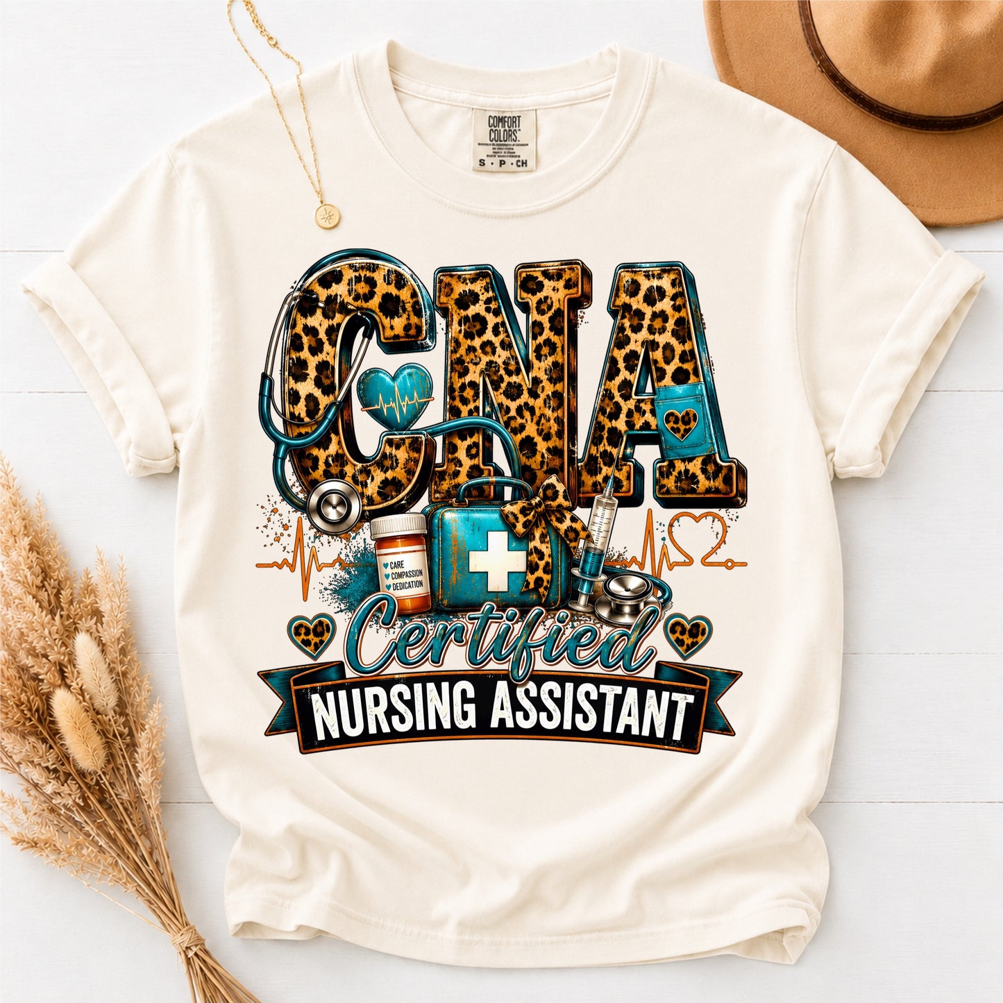 CNA Certified Nursing Assistant Comfort Colors Leopard T-Shirt