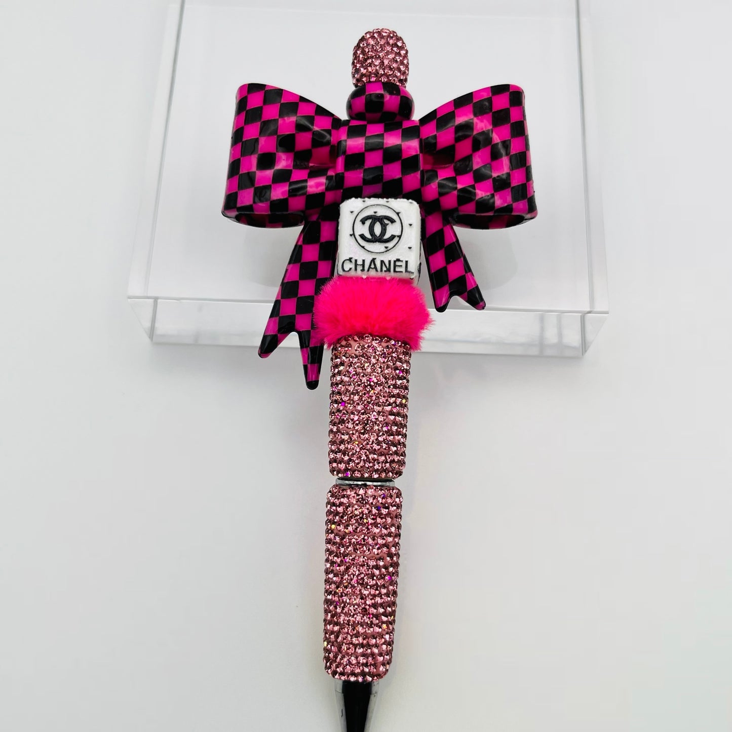 Checkered Pink Beaded Inkpen