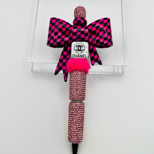 Checkered Pink Beaded Inkpen