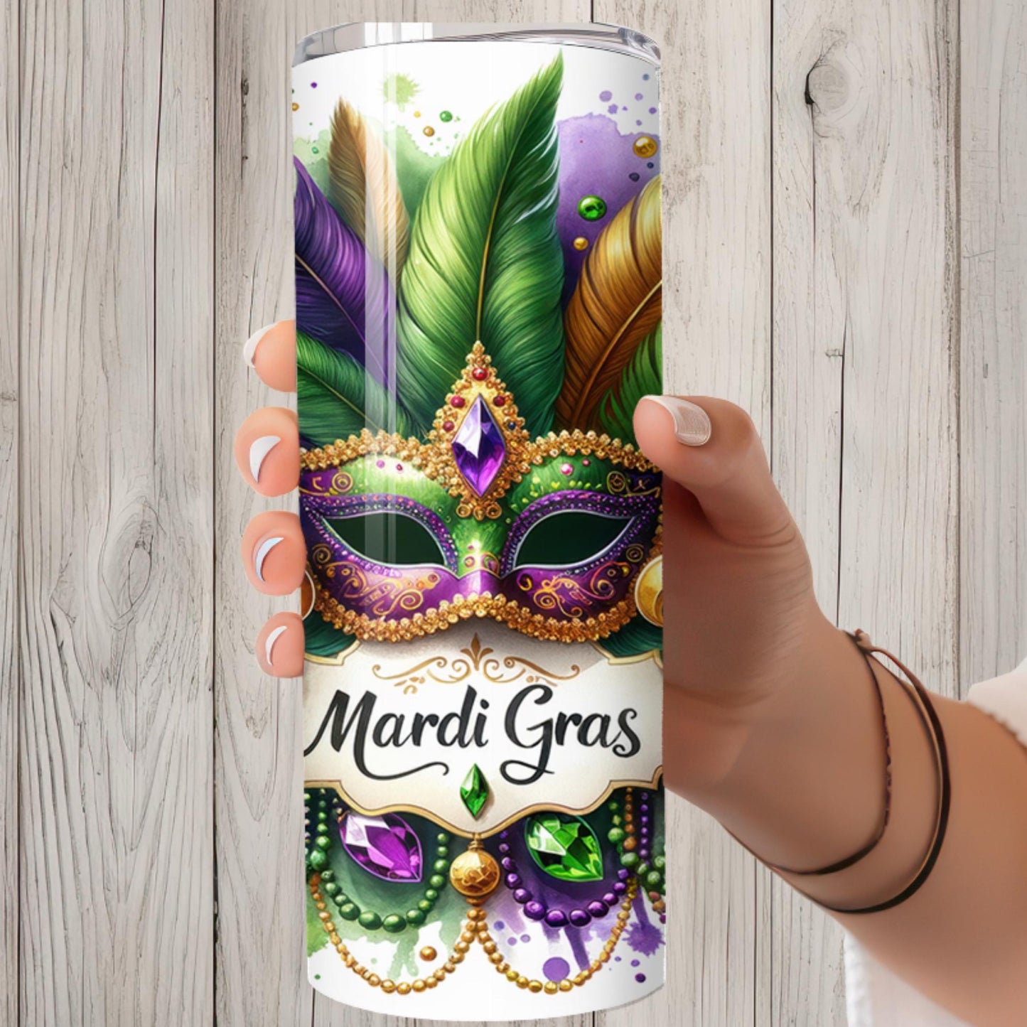 Jeweled Mask Mardi Gras Tumbler