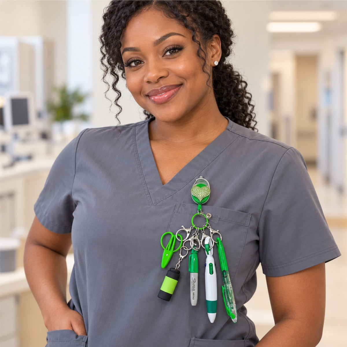 Green Nurse & CNA Badge Holder with Accessories