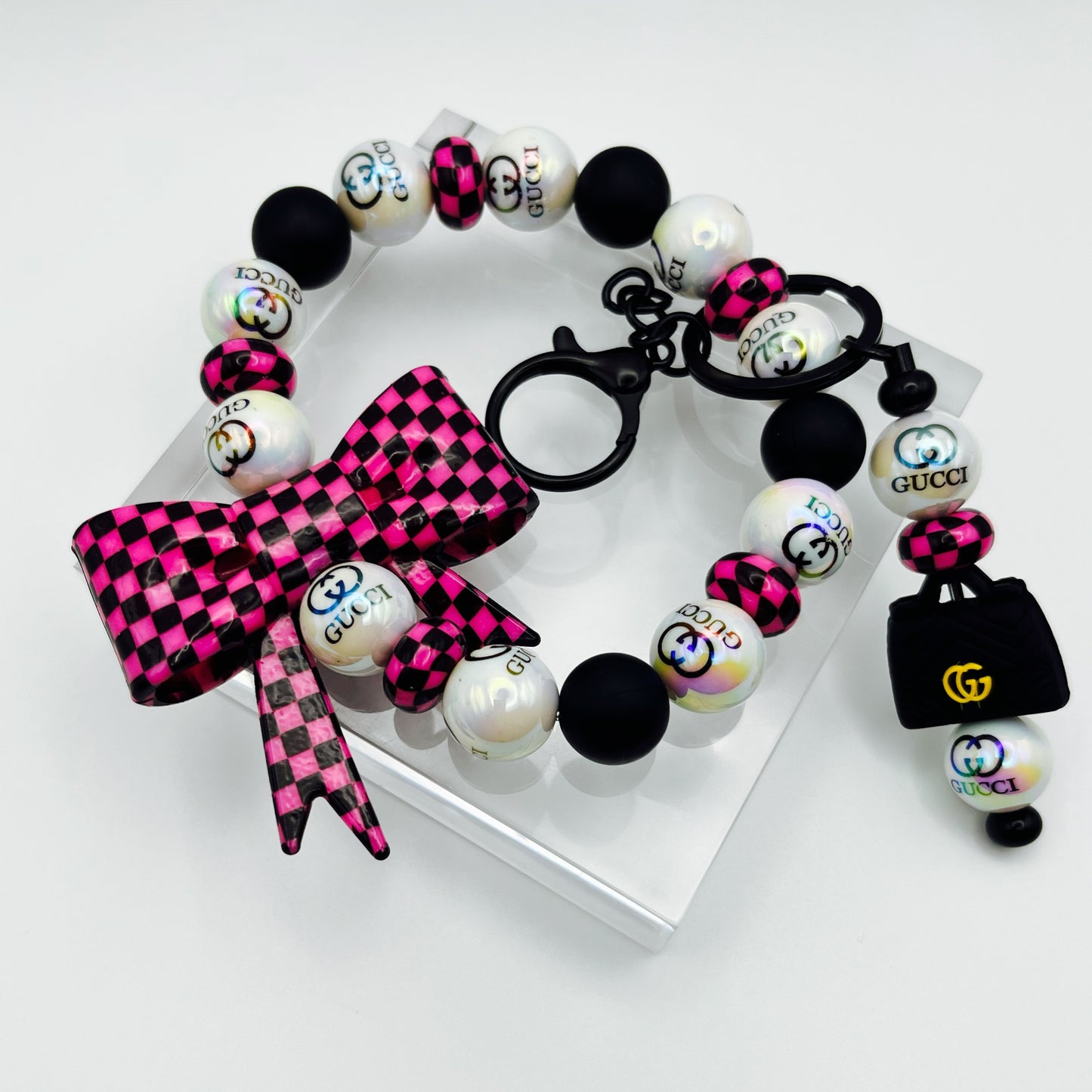 Fashion Themed G-G Inspired Keychain Wristlet