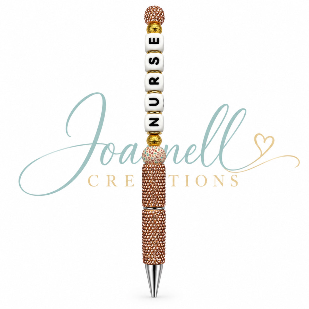 Beautiful Beige Leopard Nurse Beaded Ink Pen