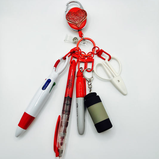 Red Nurse & CNA Badge Holder with Accessories