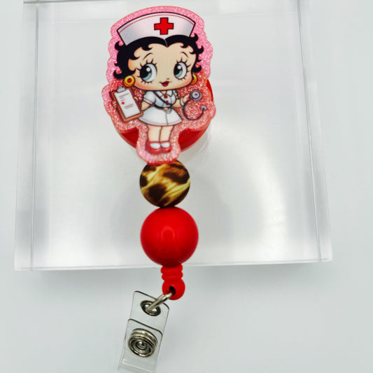 Retro Glam Nurse Glitter Acrylic Badge Holder with Beads
