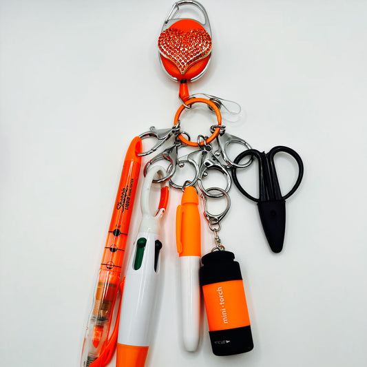 Orange Nurse & CNA Badge Holder with Accessories.