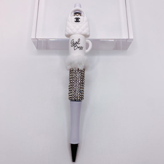 *NEW* White Boss Chick Beaded Ink Pen