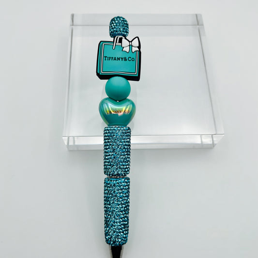 Blue Heart Boss Girl Beaded Ink Pen