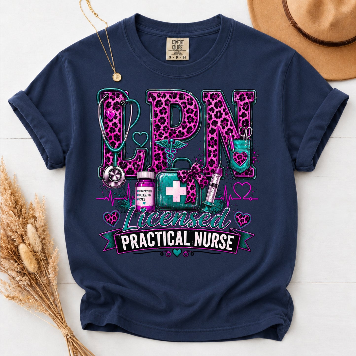 LPN Licensed Practical Nurse Comfort Colors Purple Leopard T-Shirt