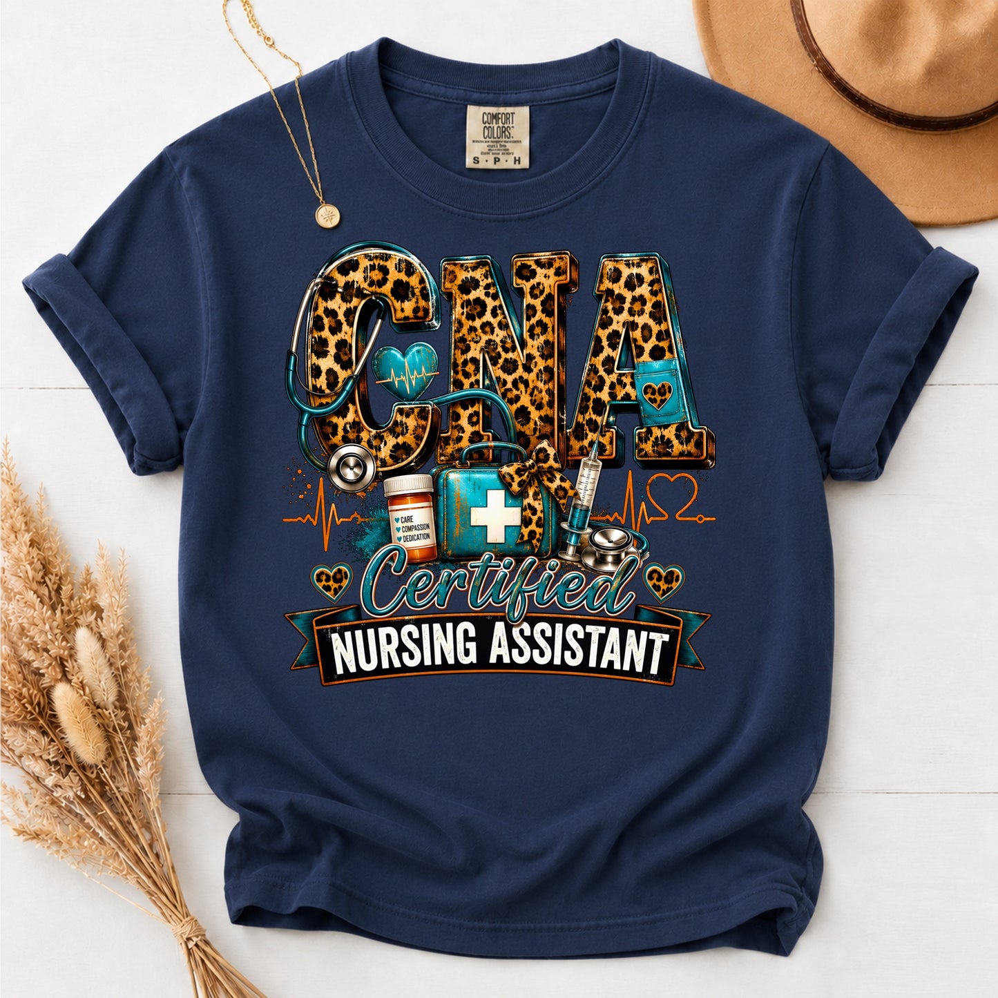 CNA Certified Nursing Assistant Comfort Colors Leopard T-Shirt