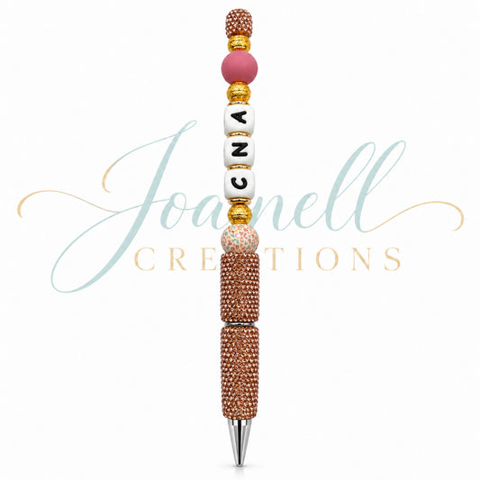 Beautiful Beige Leopard CNA Beaded Ink Pen