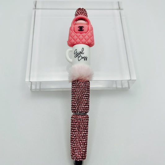 Pink Boss Girl Beaded Ink Pen