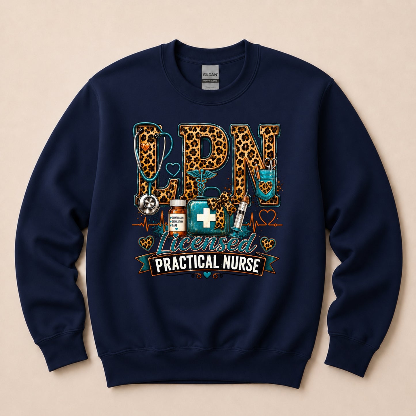 LPN Licensed Practical Nurse Leopard Design Sweater