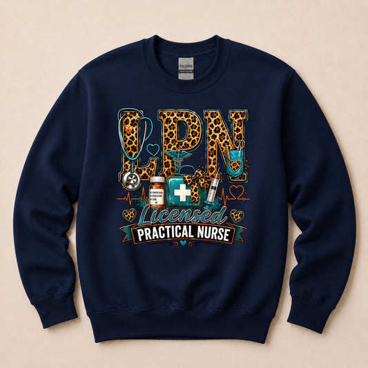 LPN Licensed Practical Nurse Brown Leopard Design Sweatshirt