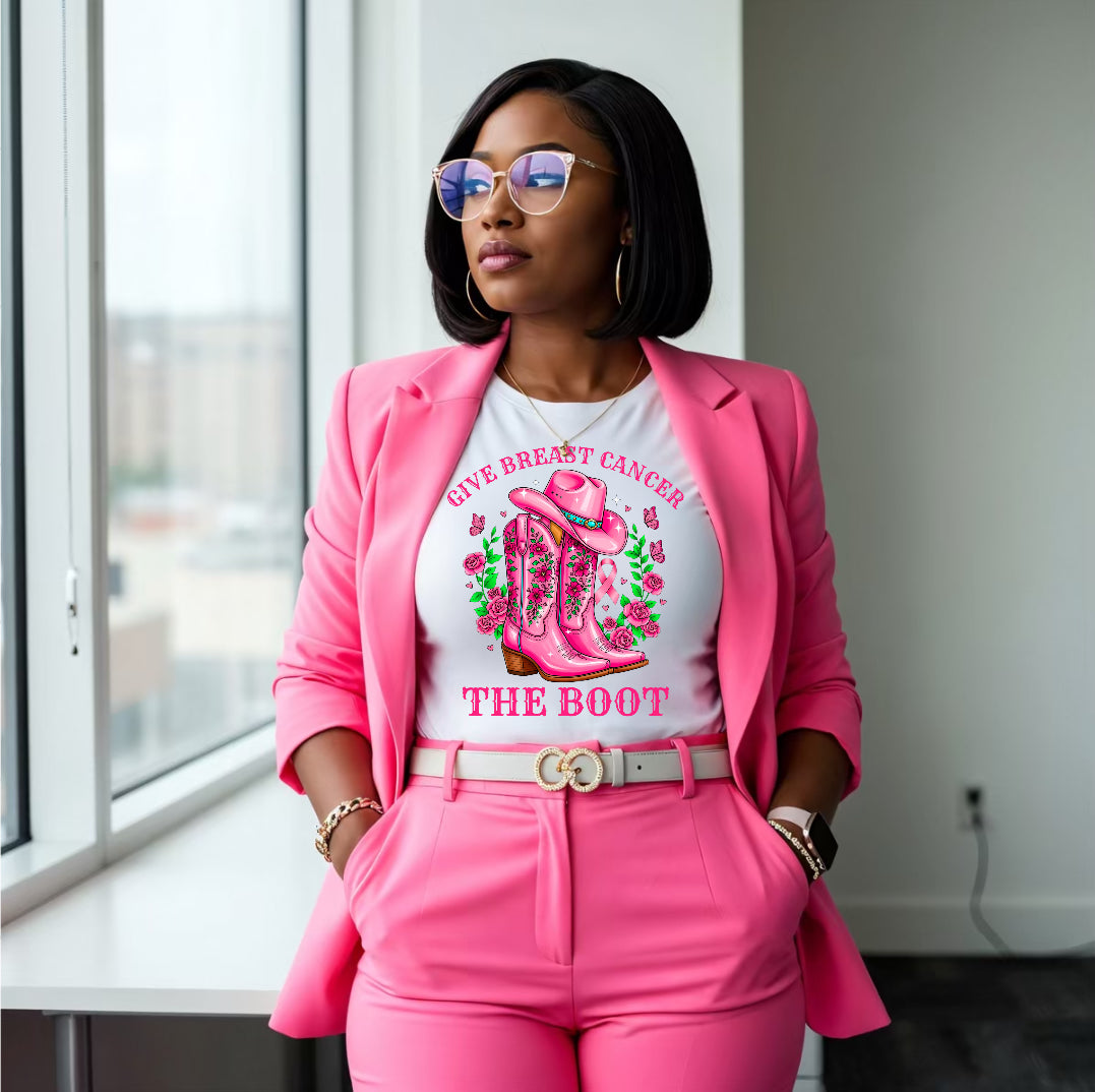 GIVE BREAST CANCER THE BOOT TEE